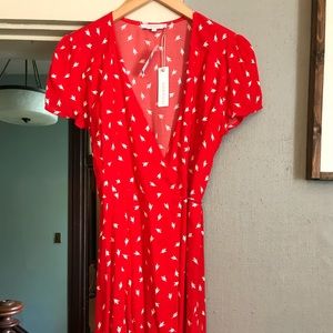 Red bird print Wrap Dess